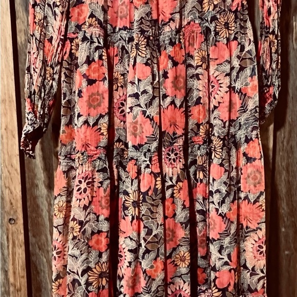 New Anthropologie The Marias Printed Floral Chiffon Maxi Boho Red Orange Dress S - Picture 6 of 7
